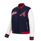 MLB ATLANTA BRAVES SCRIPT TAIL WOMEN'S WOOL VARSITY JACKET (MIDNIGHT NAVY/RED/MIDNIGHT NAVY)