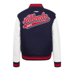 MLB ATLANTA BRAVES SCRIPT TAIL WOMEN'S WOOL VARSITY JACKET (MIDNIGHT NAVY/RED/MIDNIGHT NAVY)