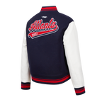 MLB ATLANTA BRAVES SCRIPT TAIL WOMEN'S WOOL VARSITY JACKET (MIDNIGHT NAVY/RED/MIDNIGHT NAVY)