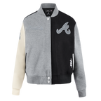 MLB ATLANTA BRAVES REVERSE FRENCH TERRY WOMEN'S WOOL VARSITY JACKET (BLACK/GRAY/EGGSHELL)