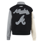 MLB ATLANTA BRAVES REVERSE FRENCH TERRY WOMEN'S WOOL VARSITY JACKET (BLACK/GRAY/EGGSHELL)