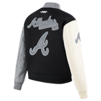 MLB ATLANTA BRAVES REVERSE FRENCH TERRY WOMEN'S WOOL VARSITY JACKET (BLACK/GRAY/EGGSHELL)