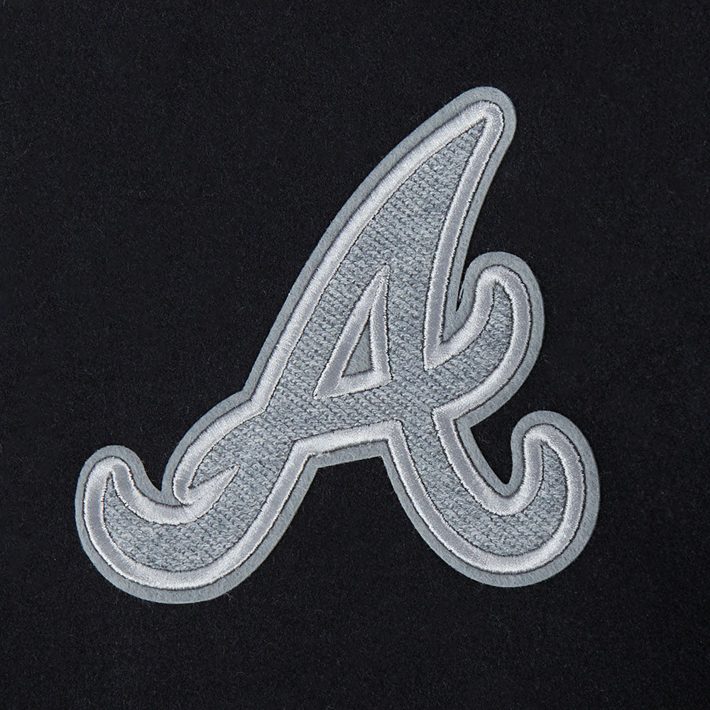MLB ATLANTA BRAVES REVERSE FRENCH TERRY WOMEN'S WOOL VARSITY JACKET (BLACK/GRAY/EGGSHELL)