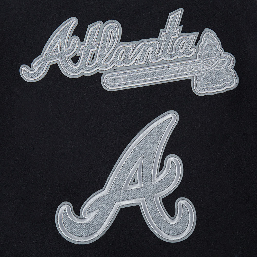 MLB ATLANTA BRAVES REVERSE FRENCH TERRY WOMEN'S WOOL VARSITY JACKET (BLACK/GRAY/EGGSHELL)
