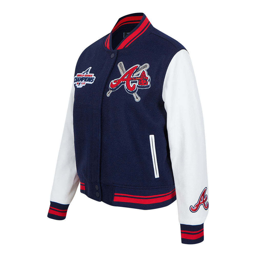 MLB ATLANTA BRAVES MASH UP WOMEN'S RIB WOOL VARSITY JACKET (MIDNIGHT NAVY/RED/MIDNIGHT NAVY)