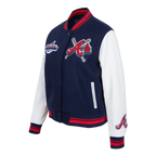 MLB ATLANTA BRAVES MASH UP WOMEN'S RIB WOOL VARSITY JACKET (MIDNIGHT NAVY/RED/MIDNIGHT NAVY)