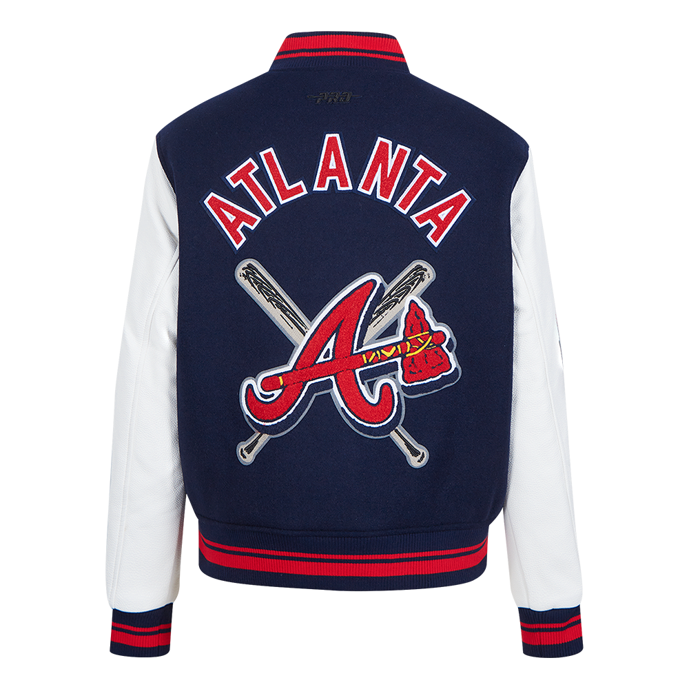 MLB ATLANTA BRAVES MASH UP WOMEN'S RIB WOOL VARSITY JACKET (MIDNIGHT NAVY/RED/MIDNIGHT NAVY)
