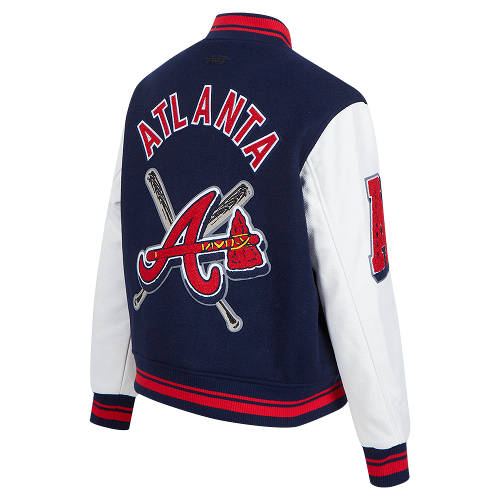 MLB ATLANTA BRAVES MASH UP WOMEN'S RIB WOOL VARSITY JACKET (MIDNIGHT NAVY/RED/MIDNIGHT NAVY)