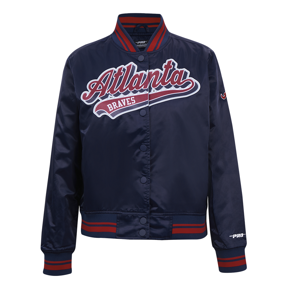 MLB ATLANTA BRAVES SCRIPT TAIL BLOUSON EN SATIN POUR FEMME (MARINE MINUIT/ROUGE/MARINE MINUIT)