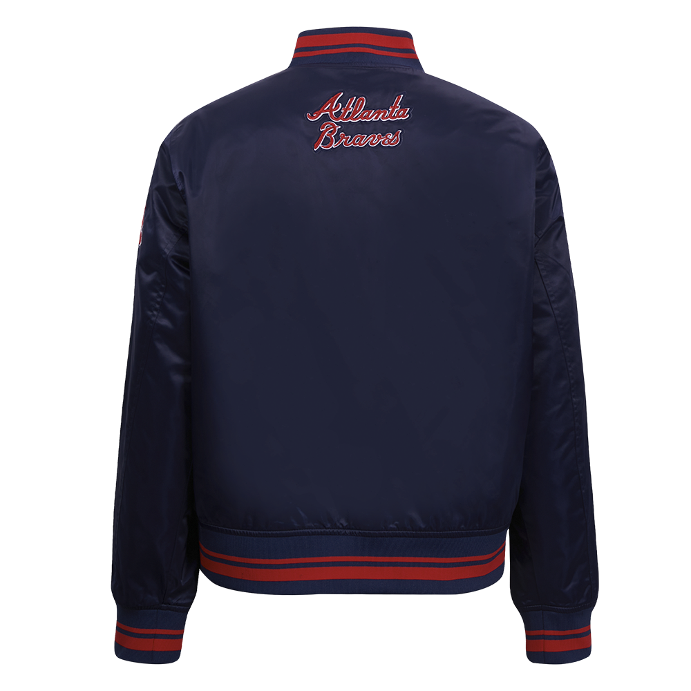 MLB ATLANTA BRAVES SCRIPT TAIL BLOUSON EN SATIN POUR FEMME (MARINE MINUIT/ROUGE/MARINE MINUIT)