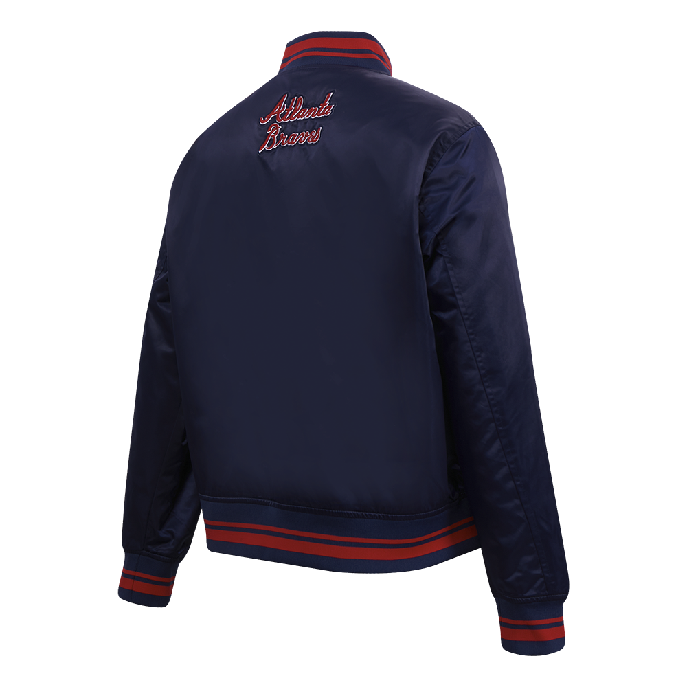 MLB ATLANTA BRAVES SCRIPT TAIL BLOUSON EN SATIN POUR FEMME (MARINE MINUIT/ROUGE/MARINE MINUIT)