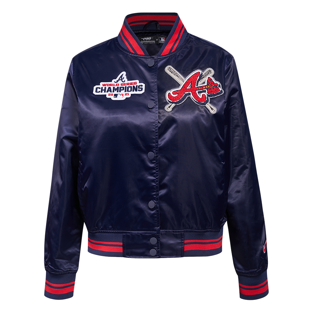 MLB ATLANTA BRAVES MASH UP WOMEN'S RIB SATIN JACKET (MIDNIGHT NAVY/RED/MIDNIGHT NAVY)