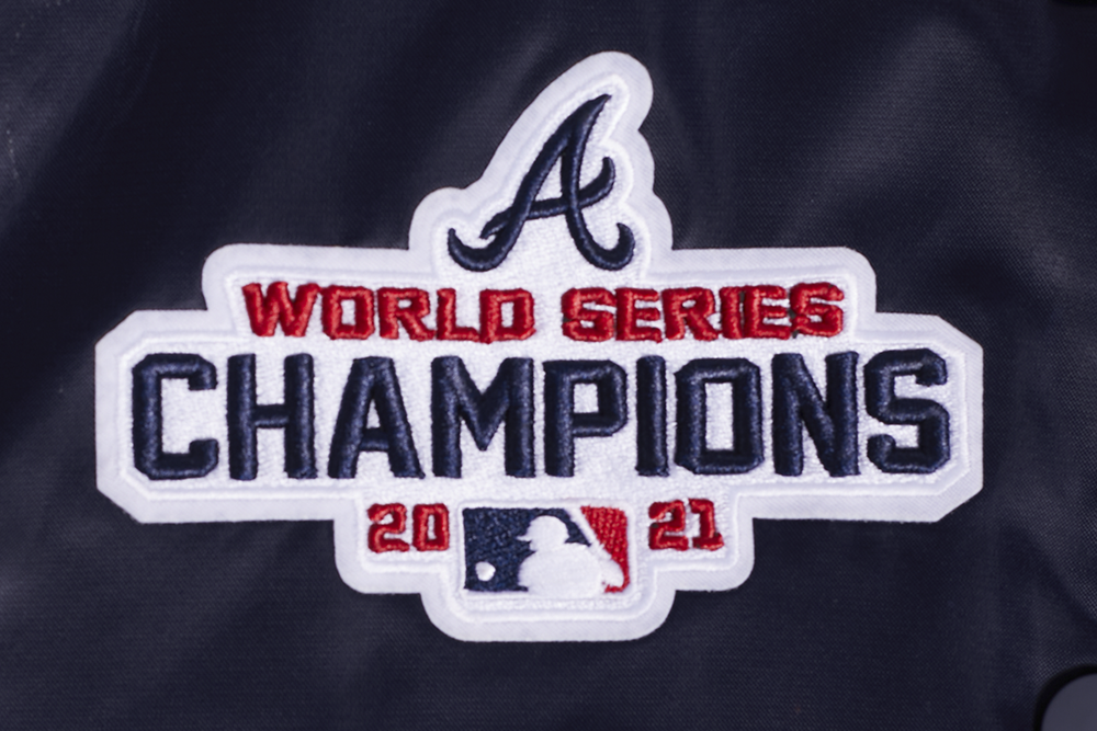 MLB ATLANTA BRAVES MASH UP WOMEN'S RIB SATIN JACKET (MIDNIGHT NAVY/RED/MIDNIGHT NAVY)