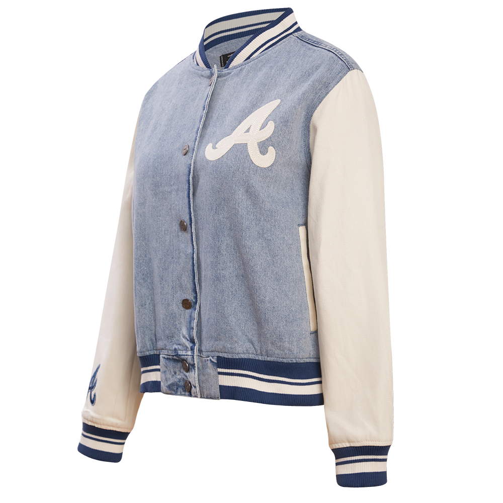 MLB ATLANTA BRAVES VARSITY BLUES WOMEN'S DENIM VARSITY JACKET (DENIM/LINEN)