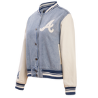 MLB ATLANTA BRAVES VARSITY BLUES WOMEN'S DENIM VARSITY JACKET (DENIM/LINEN)