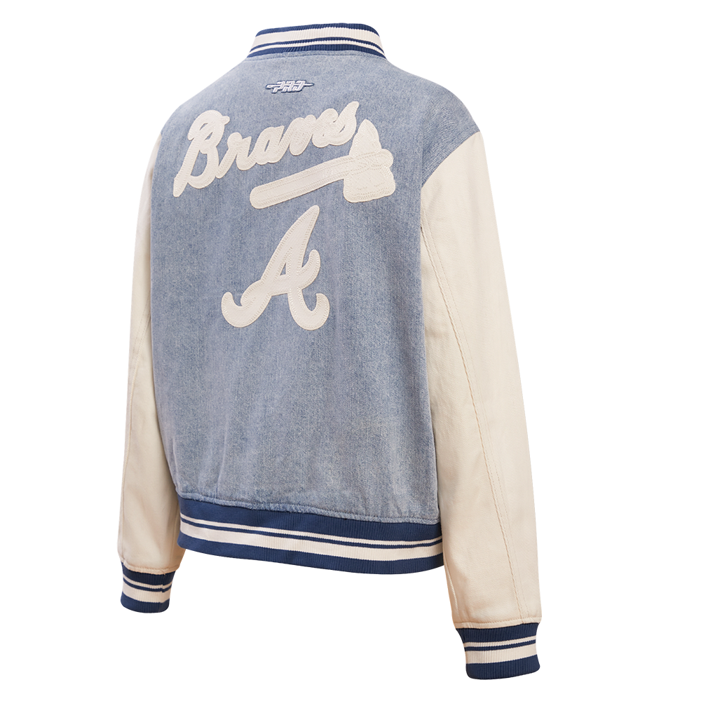 MLB ATLANTA BRAVES VARSITY BLUES WOMEN'S DENIM VARSITY JACKET (DENIM/LINEN)