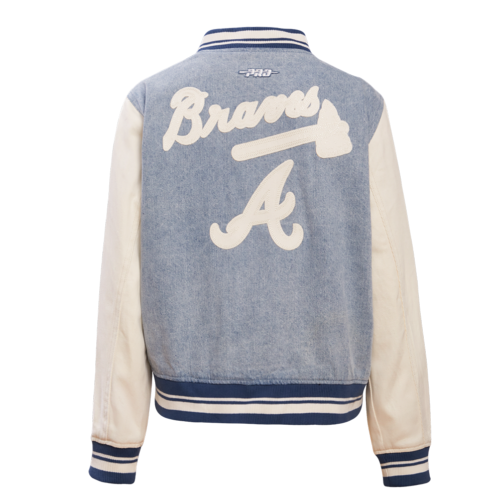 MLB ATLANTA BRAVES VARSITY BLUES WOMEN'S DENIM VARSITY JACKET (DENIM/LINEN)