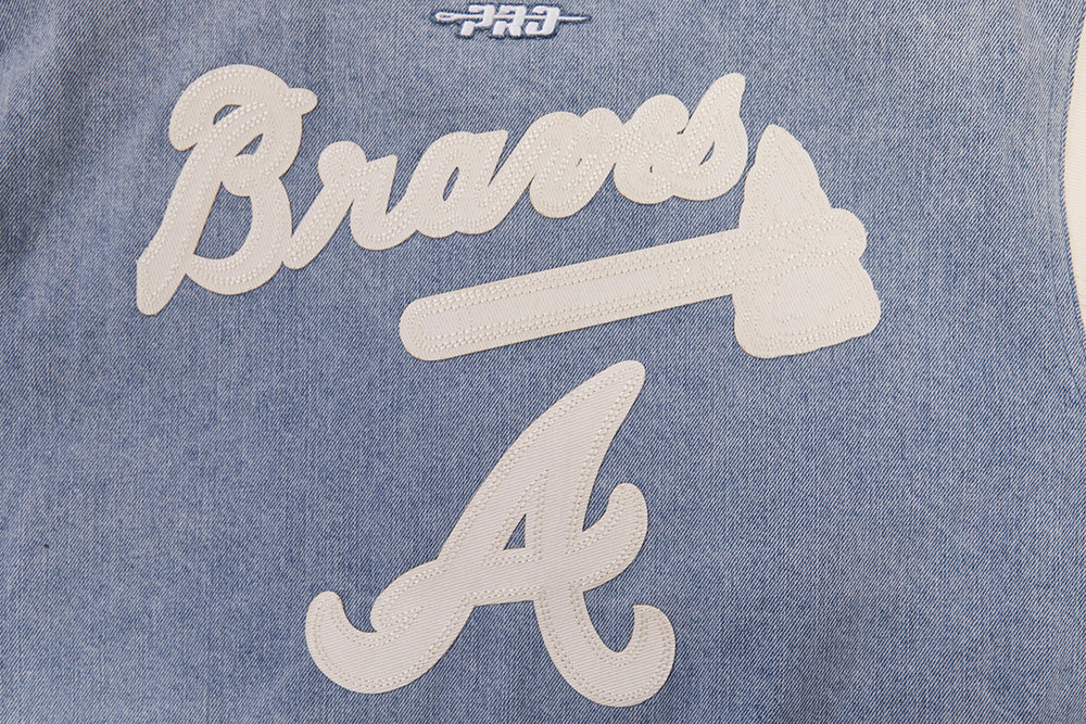 MLB ATLANTA BRAVES VARSITY BLUES WOMEN'S DENIM VARSITY JACKET (DENIM/LINEN)