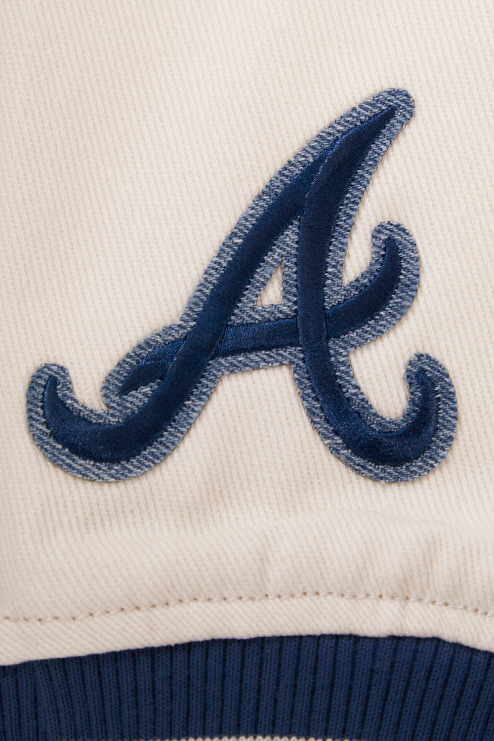 MLB ATLANTA BRAVES VARSITY BLUES WOMEN'S DENIM VARSITY JACKET (DENIM/LINEN)