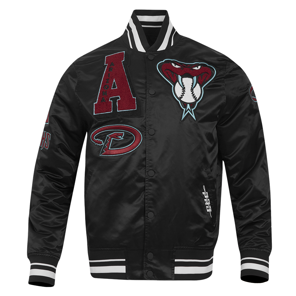 MLB ARIZONA DIAMONDBACKS MASH UP BLOUSON EN SATIN À BORDS CÔTELÉS POUR HOMME (NOIR)