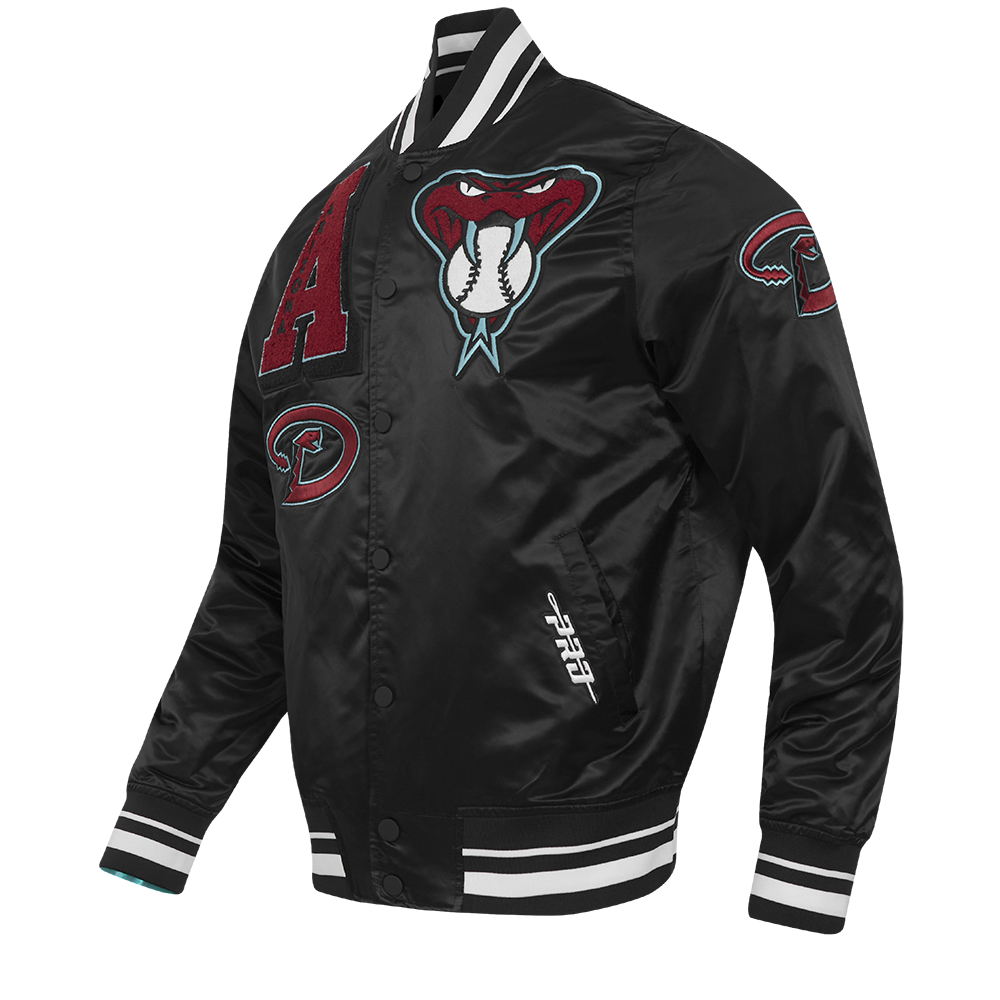 MLB ARIZONA DIAMONDBACKS MASH UP BLOUSON EN SATIN À BORDS CÔTELÉS POUR HOMME (NOIR)