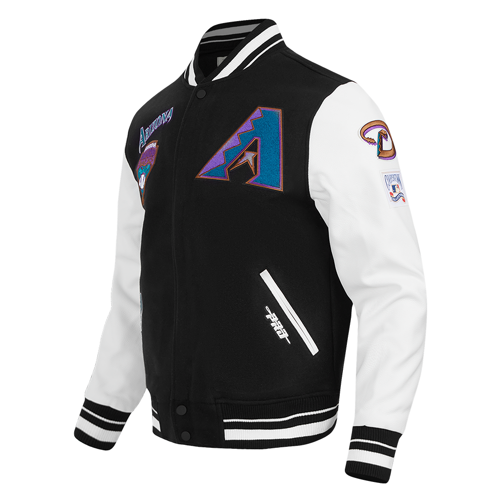 MLB ARIZONA DIAMONDBACKS RETRO CLASSIC MEN'S RIP WOOL VARSITY JACKET (BLACK/WHITE)