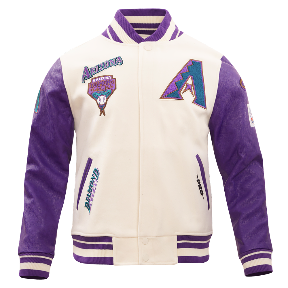 MLB ARIZONA DIAMONDBACKS RETRO CLASSICS BLOUSON COLLÉGIAL POUR HOMME (COQUILLE D'ŒUF/VIOLET)