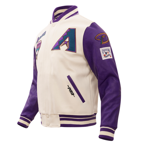 MLB ARIZONA DIAMONDBACKS RETRO CLASSICS BLOUSON COLLÉGIAL POUR HOMME (COQUILLE D'ŒUF/VIOLET)