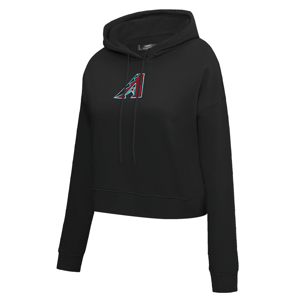 MLB ARIZONA DIAMONDBACKS CLASSIC WOMEN'S CROPPED FLEECE PULLOVER HOODIE (BLACK)