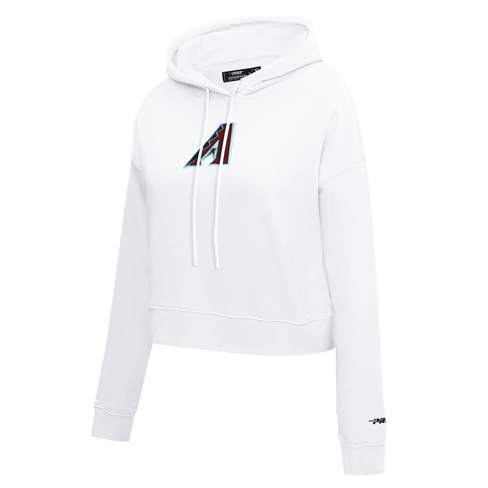 MLB ARIZONA DIAMONDBACKS CLASSIC WOMEN'S CROPPED FLEECE PULLOVER HOODIE (WHITE)