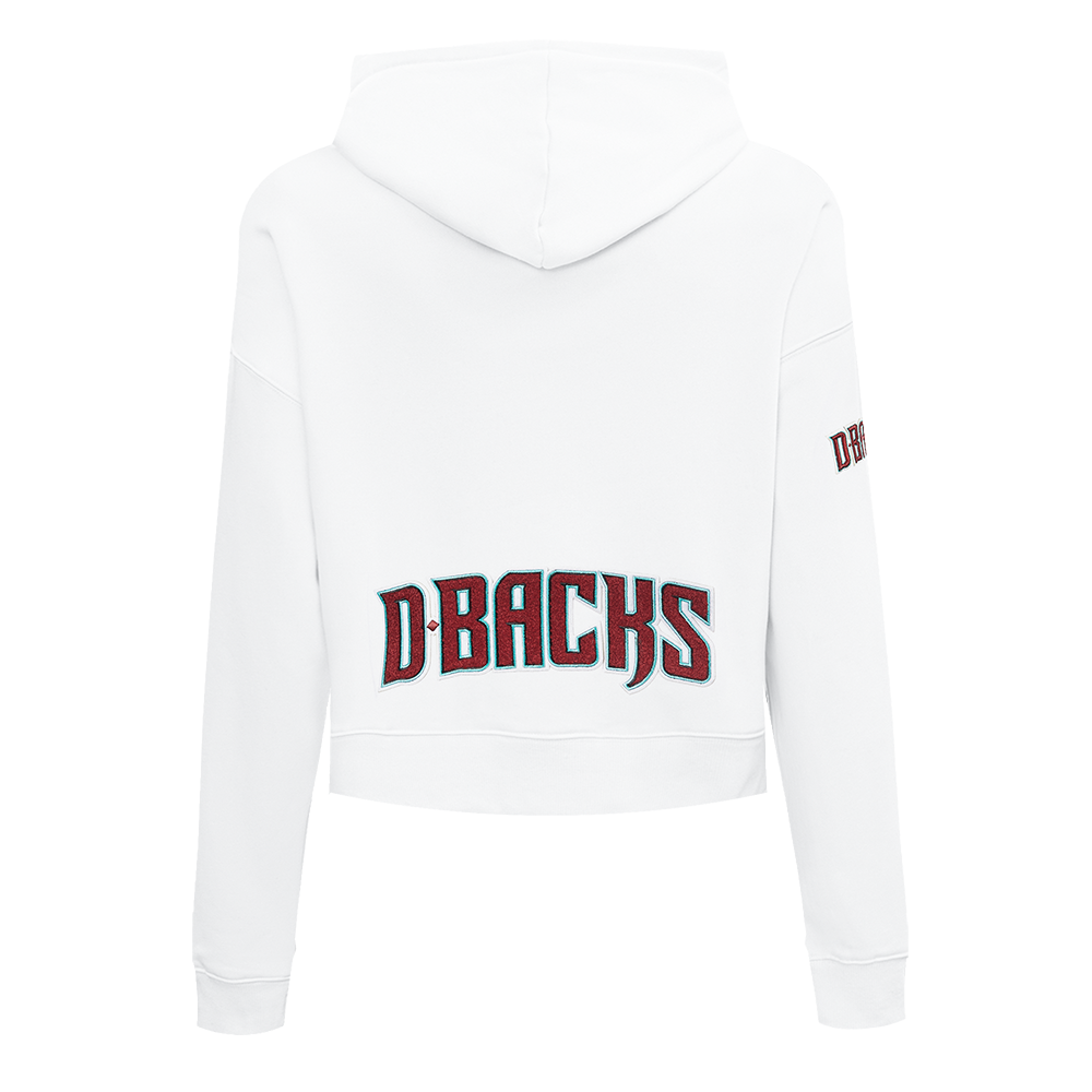 MLB ARIZONA DIAMONDBACKS CLASSIC WOMEN'S CROPPED FLEECE PULLOVER HOODIE (WHITE)