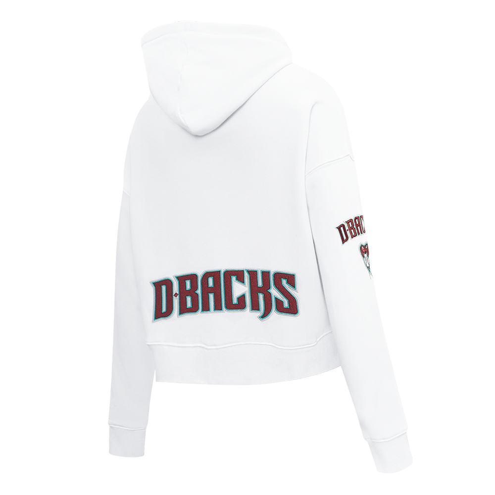 MLB ARIZONA DIAMONDBACKS CLASSIC WOMEN'S CROPPED FLEECE PULLOVER HOODIE (WHITE)