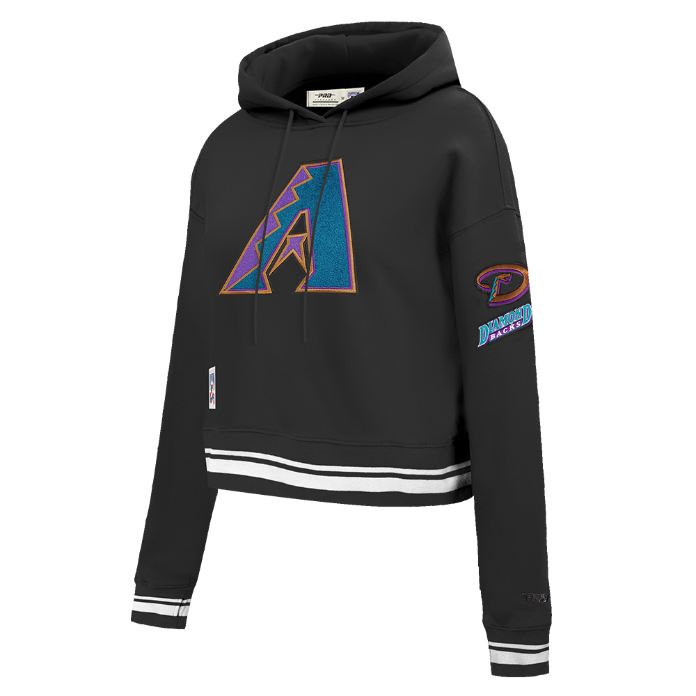 MLB ARIZONA DIAMONDBACKS RETRO CLASSIC WOMEN'S RIB CROPPED PULLOVER HOODIE (BLACK)