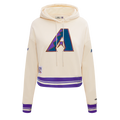 MLB ARIZONA DIAMONDBACKS RETRO CLASSIC WOMEN'S RIB CROPPED PULLOVER HOODIE (EGGSHELL/ PURPLE)