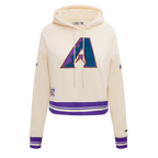 MLB ARIZONA DIAMONDBACKS RETRO CLASSIC WOMEN'S RIB CROPPED PULLOVER HOODIE (EGGSHELL/ PURPLE)