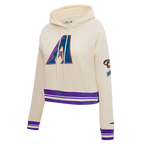 MLB ARIZONA DIAMONDBACKS RETRO CLASSIC WOMEN'S RIB CROPPED PULLOVER HOODIE (EGGSHELL/ PURPLE)