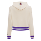 MLB ARIZONA DIAMONDBACKS RETRO CLASSIC WOMEN'S RIB CROPPED PULLOVER HOODIE (EGGSHELL/ PURPLE)