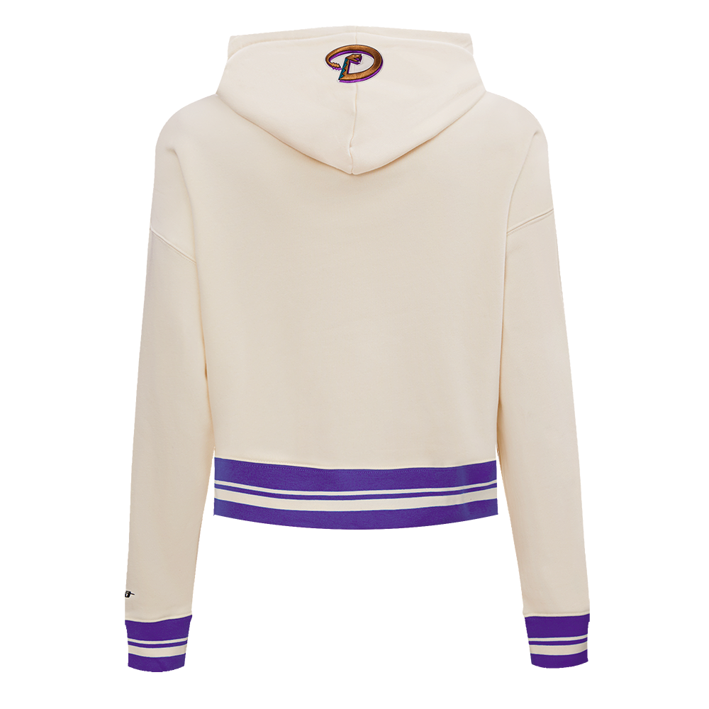 MLB ARIZONA DIAMONDBACKS RETRO CLASSIC WOMEN'S RIB CROPPED PULLOVER HOODIE (EGGSHELL/ PURPLE)