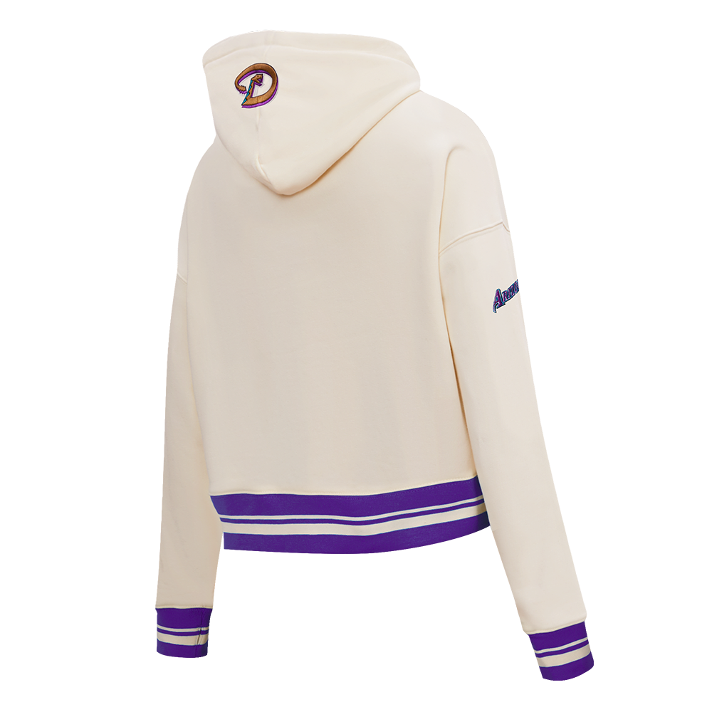 MLB ARIZONA DIAMONDBACKS RETRO CLASSIC WOMEN'S RIB CROPPED PULLOVER HOODIE (EGGSHELL/ PURPLE)