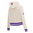 MLB ARIZONA DIAMONDBACKS RETRO CLASSIC WOMEN'S RIB CROPPED PULLOVER HOODIE (EGGSHELL/ PURPLE)