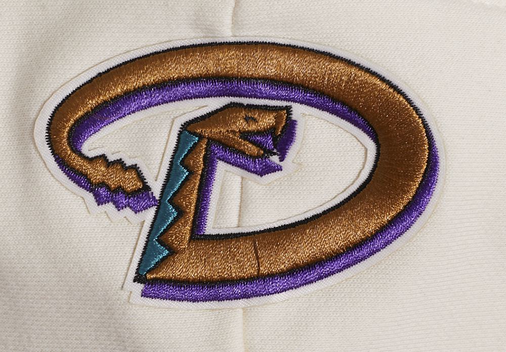MLB ARIZONA DIAMONDBACKS RETRO CLASSIC WOMEN'S RIB CROPPED PULLOVER HOODIE (EGGSHELL/ PURPLE)