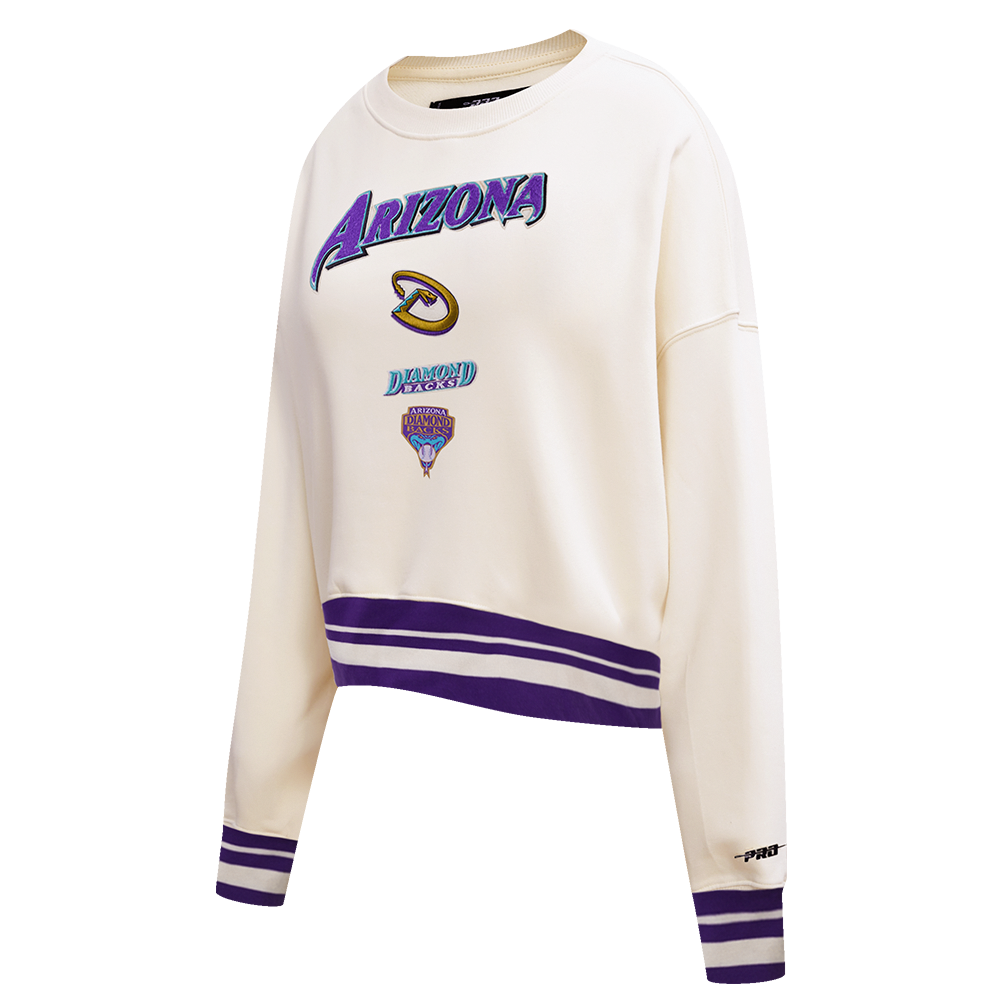 MLB ARIZONA DIAMONDBACKS RETRO CLASSIC WOMEN'S RIB CREWNECK (EGGSHELL/ PURPLE)