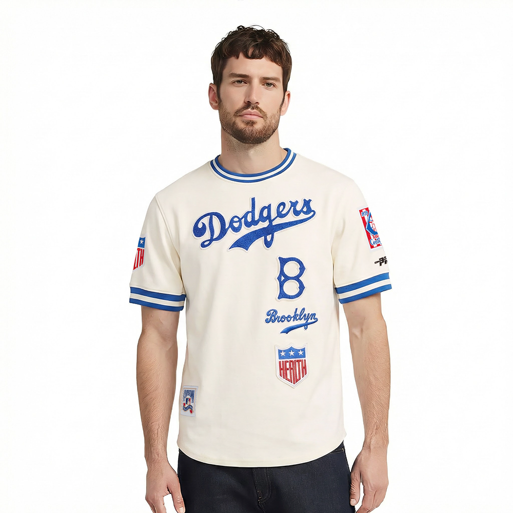 MLB BROOKLYN DODGERS RETRO CLASSICS HAUT EN MAILLE DOUBLE POUR HOMME (COQUILLE D'ŒUF/BLEU ROYAL)