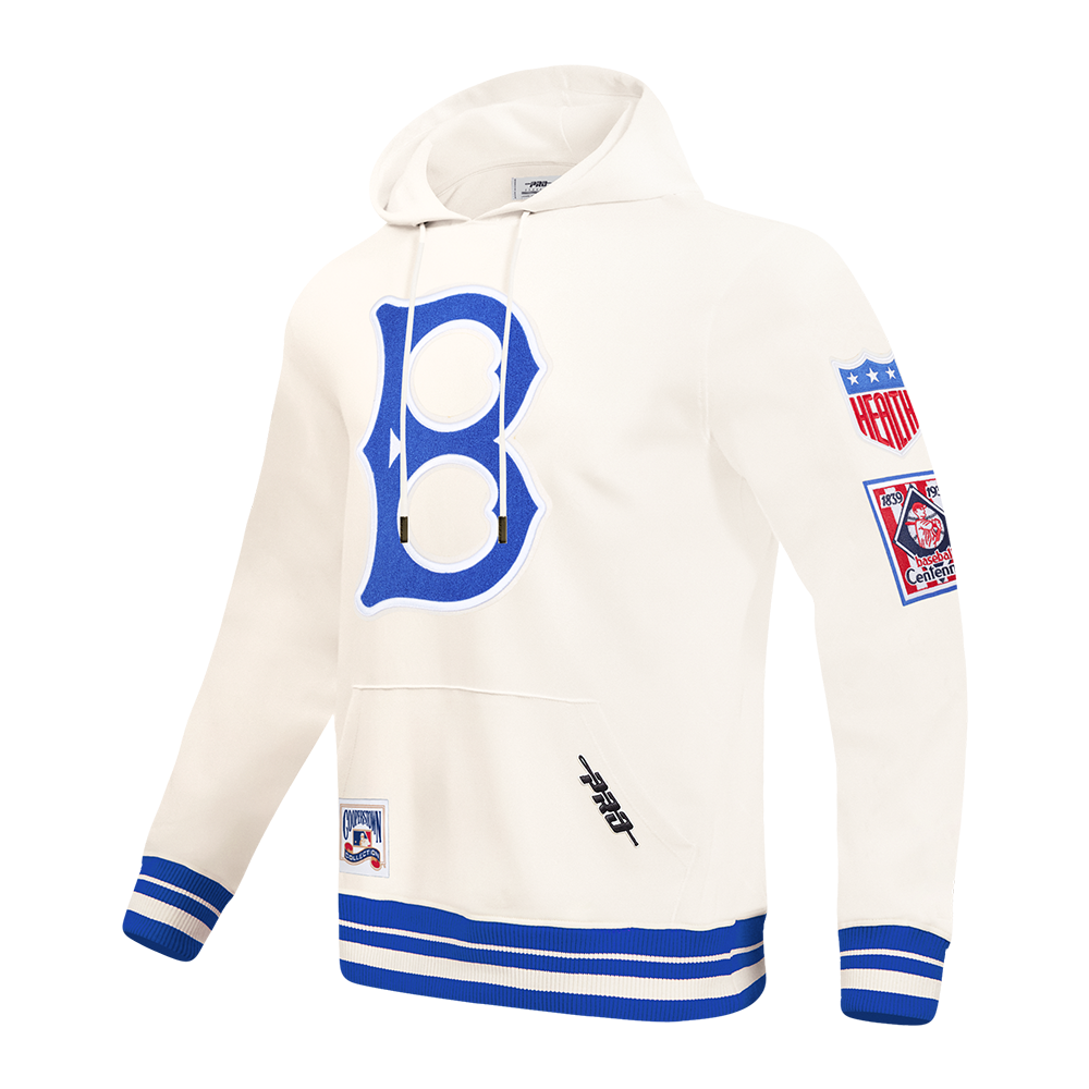 MLB BROOKLYN DODGERS RETRO CLASSICS MEN'S RIB FLC PO HOODIE (EGGSHELL/ROYAL BLUE)