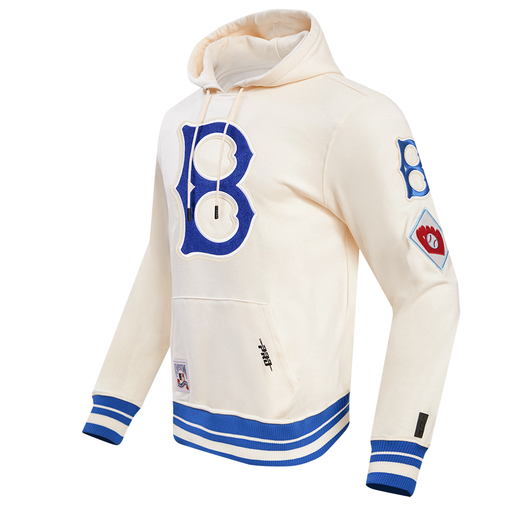 MLB BROOKLYN DODGERS RETRO CLASSIC MEN'S PULLOVER HOODIE (EGGSHELL/ ROYAL BLUE)