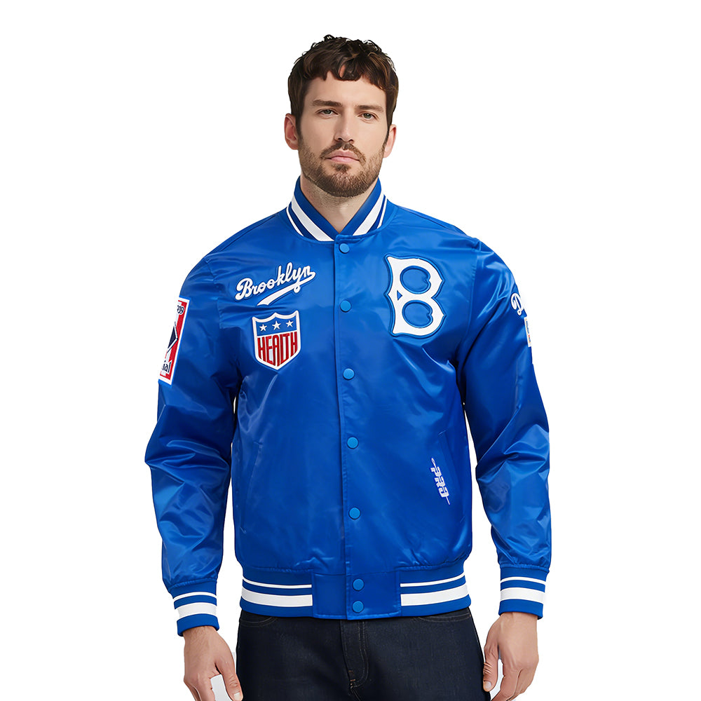 MLB BROOKLYN DODGERS RETRO CLASSICS MEN'S PRO SATIN YD RIB JACKET (ROYAL BLUE)