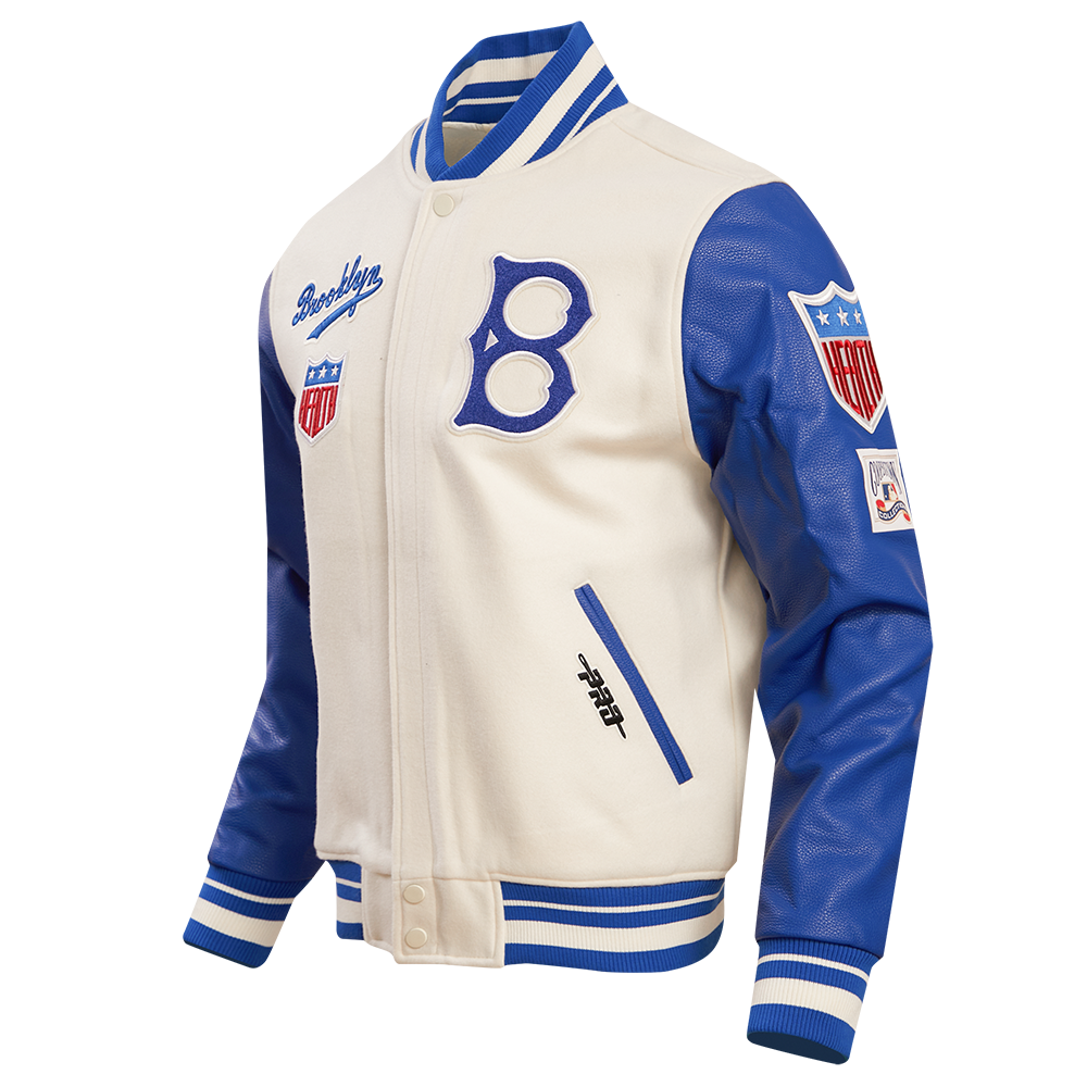 MLB BROOKLYN DODGERS RETRO CLASSIC MEN'S RIB WOOL VARSITY JACKET (EGGSHELL/ROYAL BLUE)