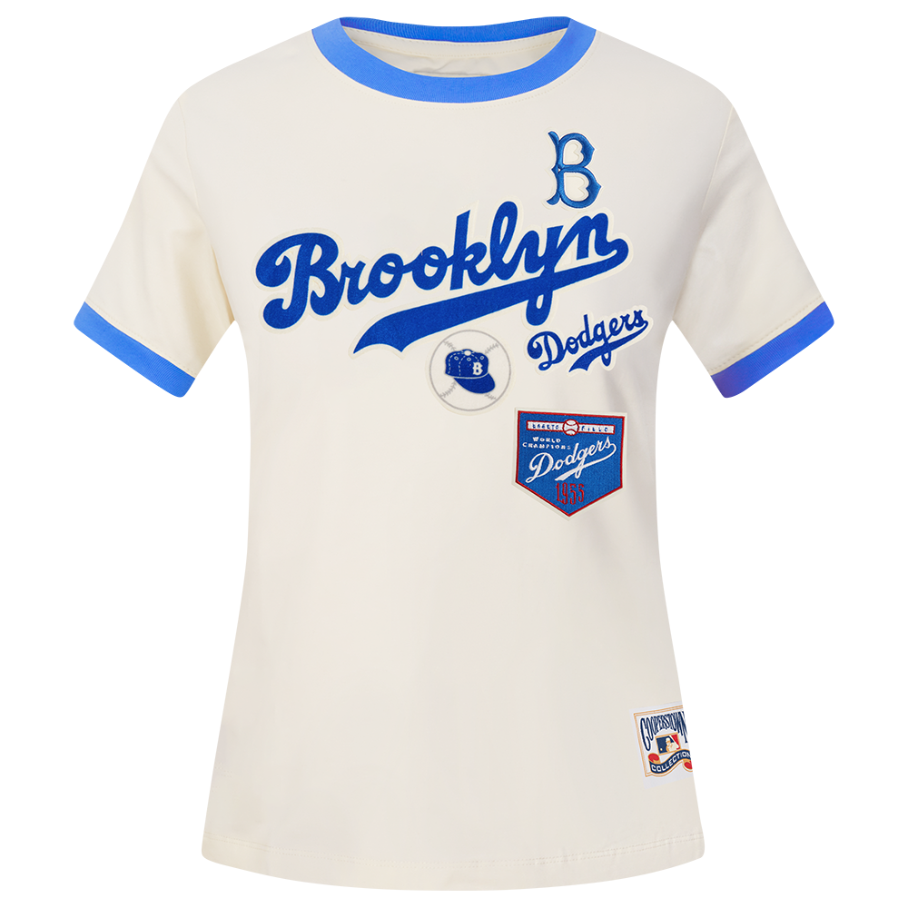 MLB BROOKLYN DODGERS RETRO CASCADE HAUT À BORDURES CONTRASTANTES POUR FEMME (COQUILLE D'ŒUF/BLEU ROYAL)