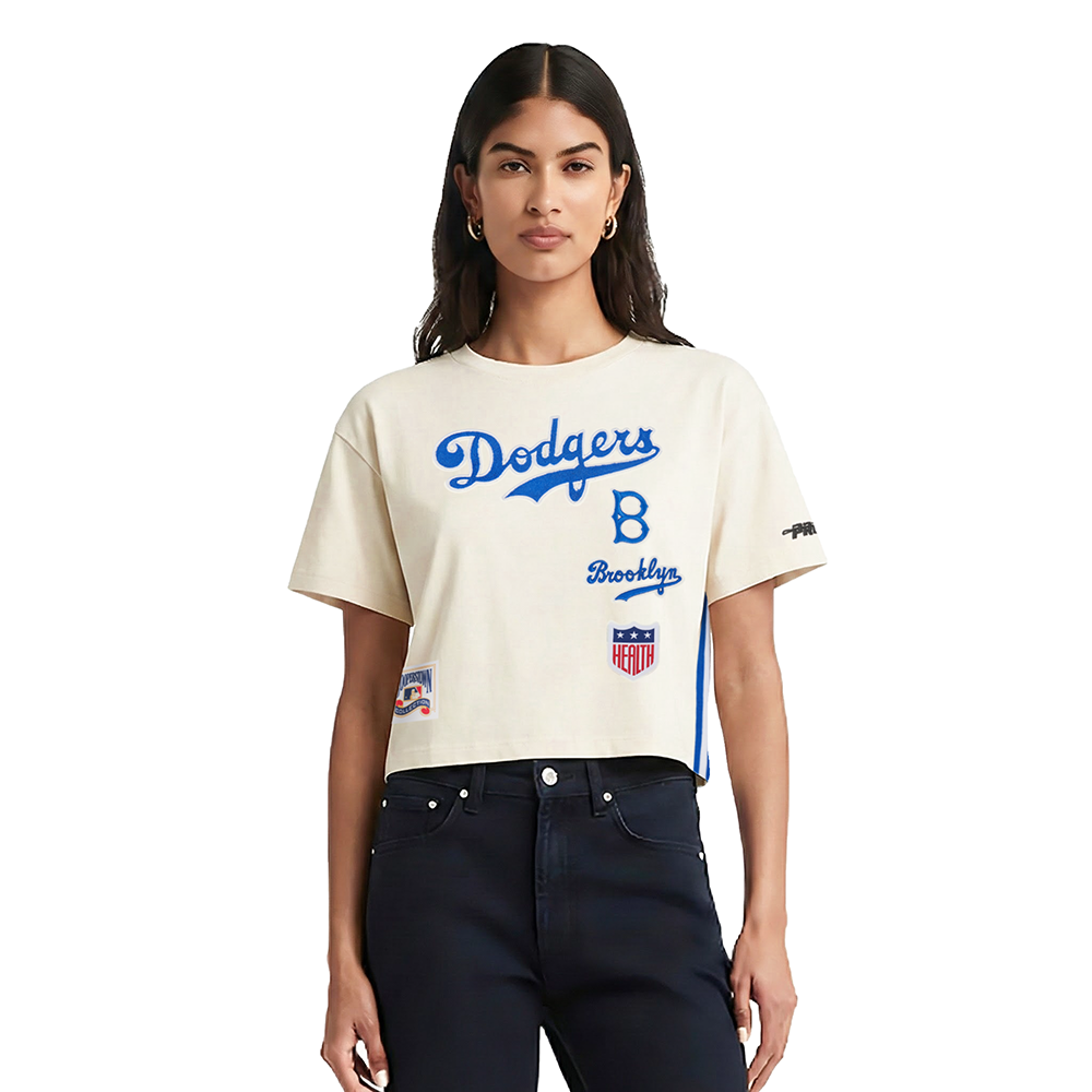 MLB BROOKLYN DODGERS RETRO CLASSIC HAUT EN JERSEY SIMPLE À COUPE CARRÉE POUR FEMME (COQUILLE D'ŒUF)