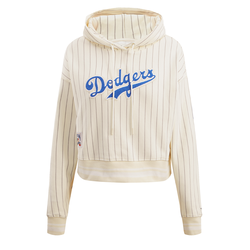 MLB BROOKLYN DODGERS PINSTRIPE RETRO CLASSIC CHANDAIL À CAPUCHON COURT CÔTELÉ POUR FEMME (COQUILLE D'ŒUF/GRIS)